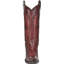LD Wine Embroidered Studded Snip Toe Pull On Cowboy Boots