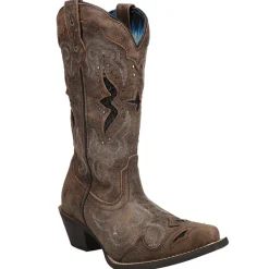 Lucretia Tooled-Inlay Embroidery Studded Snip Toe Cowboy Boots