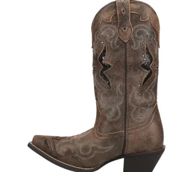 Lucretia Tooled-Inlay Embroidery Studded Snip Toe Cowboy Boots