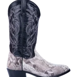Manning Snakeskin Embroidered Round Toe Pull On Cowboy Boots