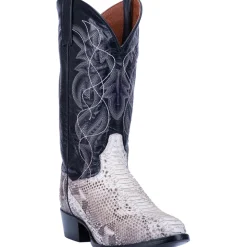 Manning Snakeskin Embroidered Round Toe Pull On Cowboy Boots