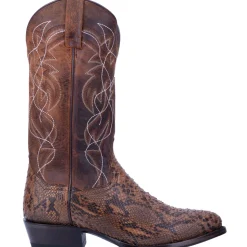 Manning Snakeskin Embroidered Round Toe Pull On Cowboy Boots