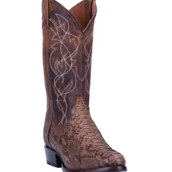 Manning Snakeskin Embroidered Round Toe Pull On Cowboy Boots