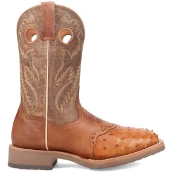 Martel Ostrich Embroidered Square Toe Pull On Cowboy Boots