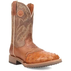 Martel Ostrich Embroidered Square Toe Pull On Cowboy Boots