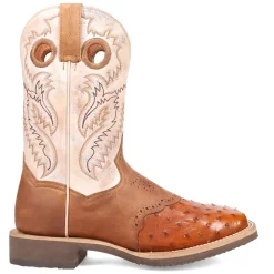 Martel Ostrich Embroidered Square Toe Pull On Cowboy Boots