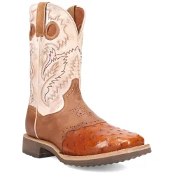 Martel Ostrich Embroidered Square Toe Pull On Cowboy Boots