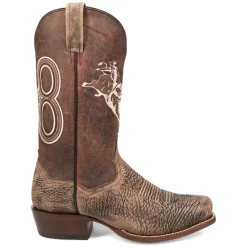 Mauney Embroidered Graphic Bison Square Toe Pull On Cowboy Boots