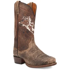 Mauney Embroidered Graphic Bison Square Toe Pull On Cowboy Boots