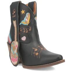 Melody Leather Graphic Embroidered Snip Toe Pull On Cowboy Booties