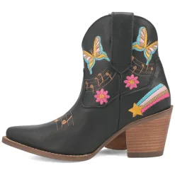 Melody Leather Graphic Embroidered Snip Toe Pull On Cowboy Booties