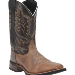 Montana Embroidered Square Toe Pull On Cowboy Boots