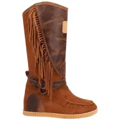 Natchez Fringe Round Toe Moccasin Boots