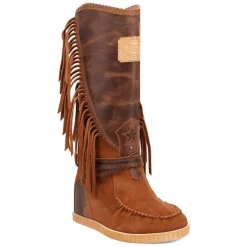 Natchez Fringe Round Toe Moccasin Boots