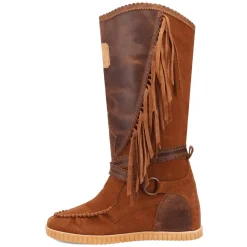 Natchez Fringe Round Toe Moccasin Boots