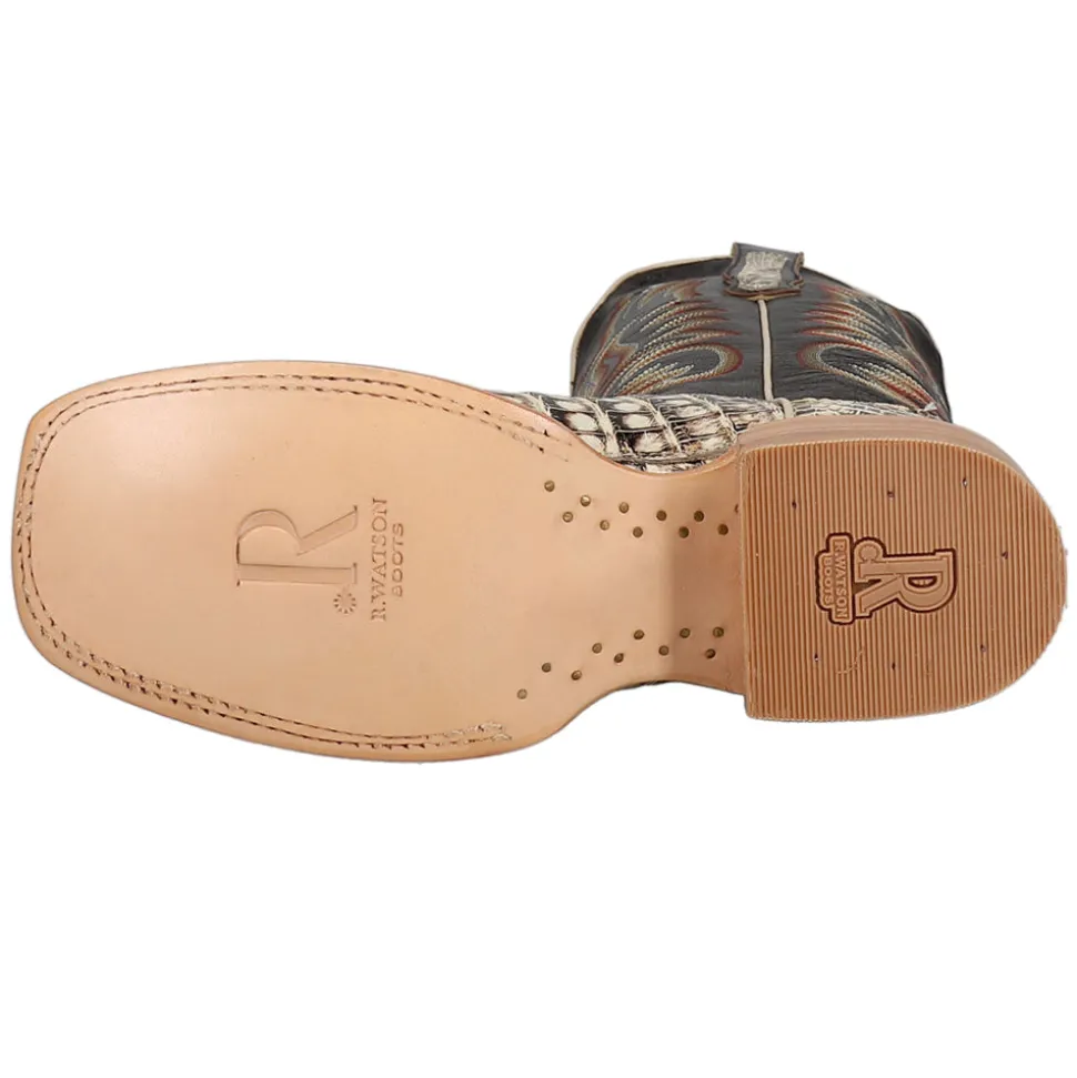 Orix Hornback Caiman Tail Embroidered Square Toe Cowboy Boots