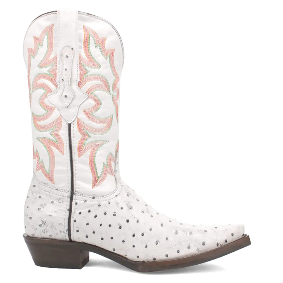 Outlaw Embroidered Ostrich Print Snip Toe Cowboy Boots