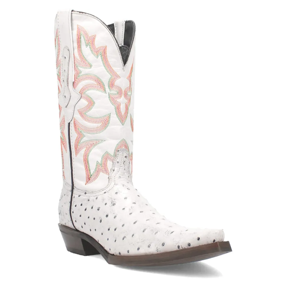 Outlaw Embroidered Ostrich Print Snip Toe Cowboy Boots