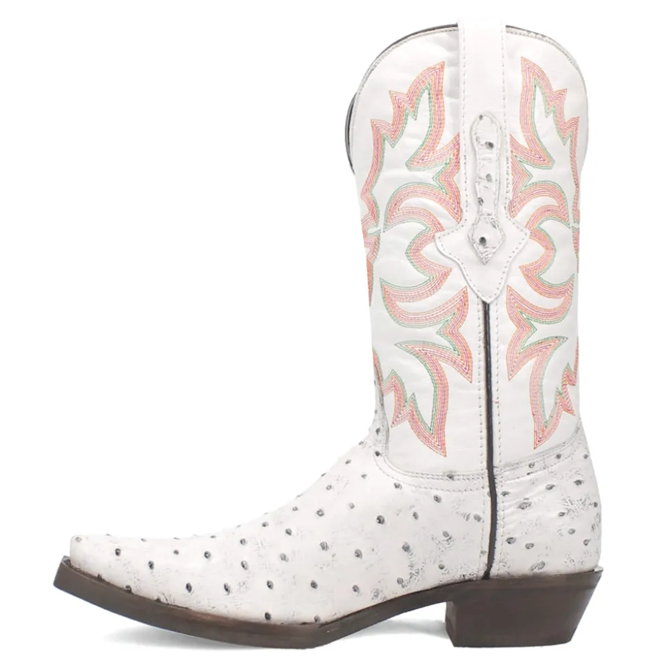 Outlaw Embroidered Ostrich Print Snip Toe Cowboy Boots