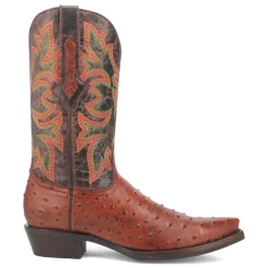Outlaw Embroidered Ostrich Print Snip Toe Cowboy Boots