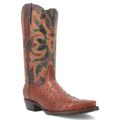 Outlaw Embroidered Ostrich Print Snip Toe Cowboy Boots