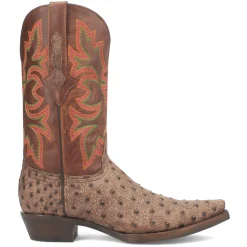 Outlaw Embroidered Ostrich Print Snip Toe Cowboy Boots