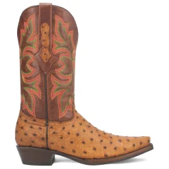 Outlaw Embroidered Ostrich Print Snip Toe Pull On Cowboy Boots