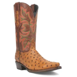 Outlaw Embroidered Ostrich Print Snip Toe Pull On Cowboy Boots