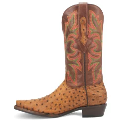 Outlaw Embroidered Ostrich Print Snip Toe Pull On Cowboy Boots