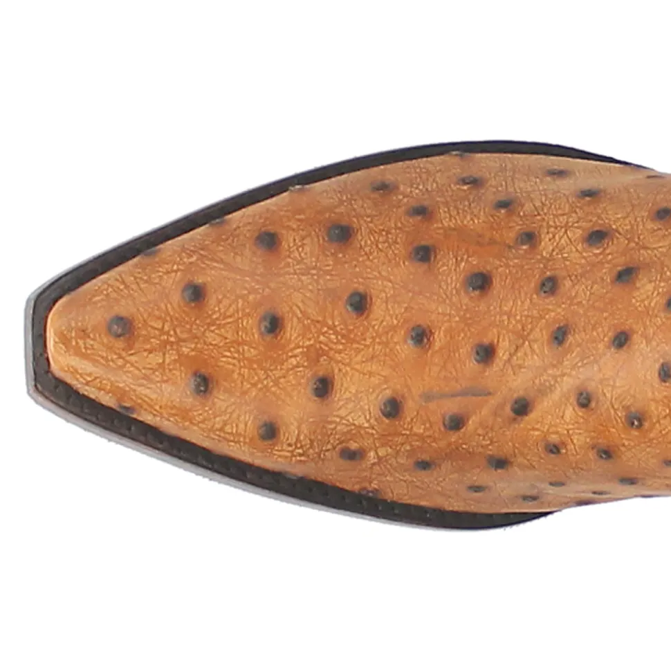 Outlaw Embroidered Ostrich Print Snip Toe Pull On Cowboy Boots