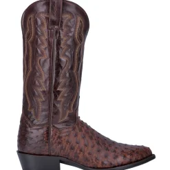 Pershing Ostrich Embroidered Round Toe Pull On Cowboy Boots