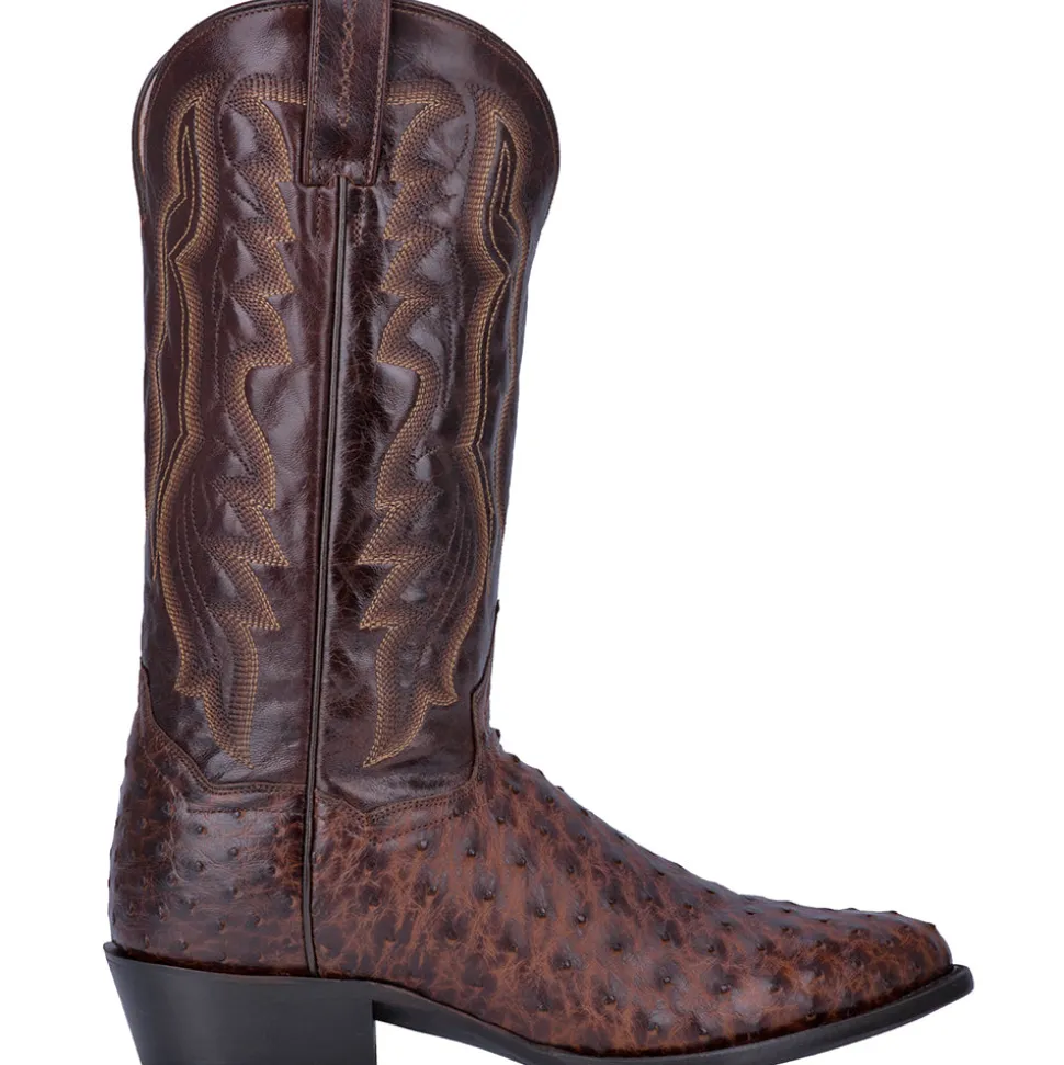 Pershing Ostrich Embroidered Round Toe Pull On Cowboy Boots