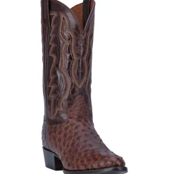 Pershing Ostrich Embroidered Round Toe Pull On Cowboy Boots