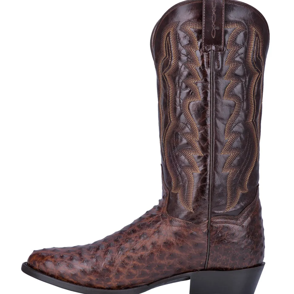 Pershing Ostrich Embroidered Round Toe Pull On Cowboy Boots