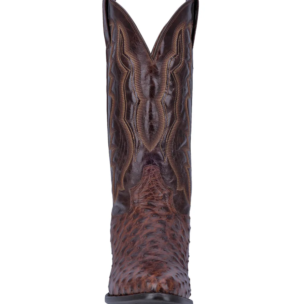 Pershing Ostrich Embroidered Round Toe Pull On Cowboy Boots