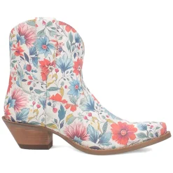Pixie Rose Floral Leather Snip Toe Pull On Cowboy Booties