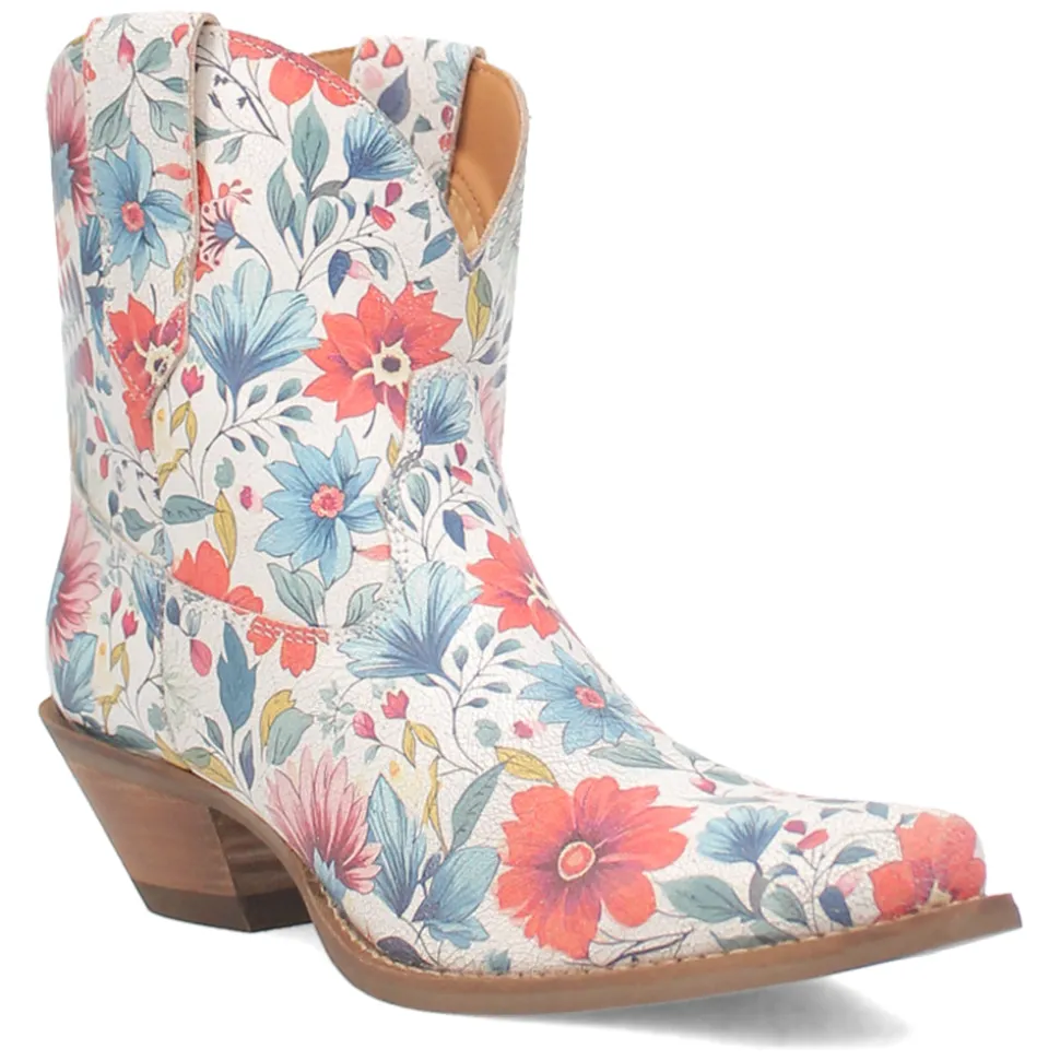 Pixie Rose Floral Leather Snip Toe Pull On Cowboy Booties