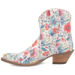 Pixie Rose Floral Leather Snip Toe Pull On Cowboy Booties
