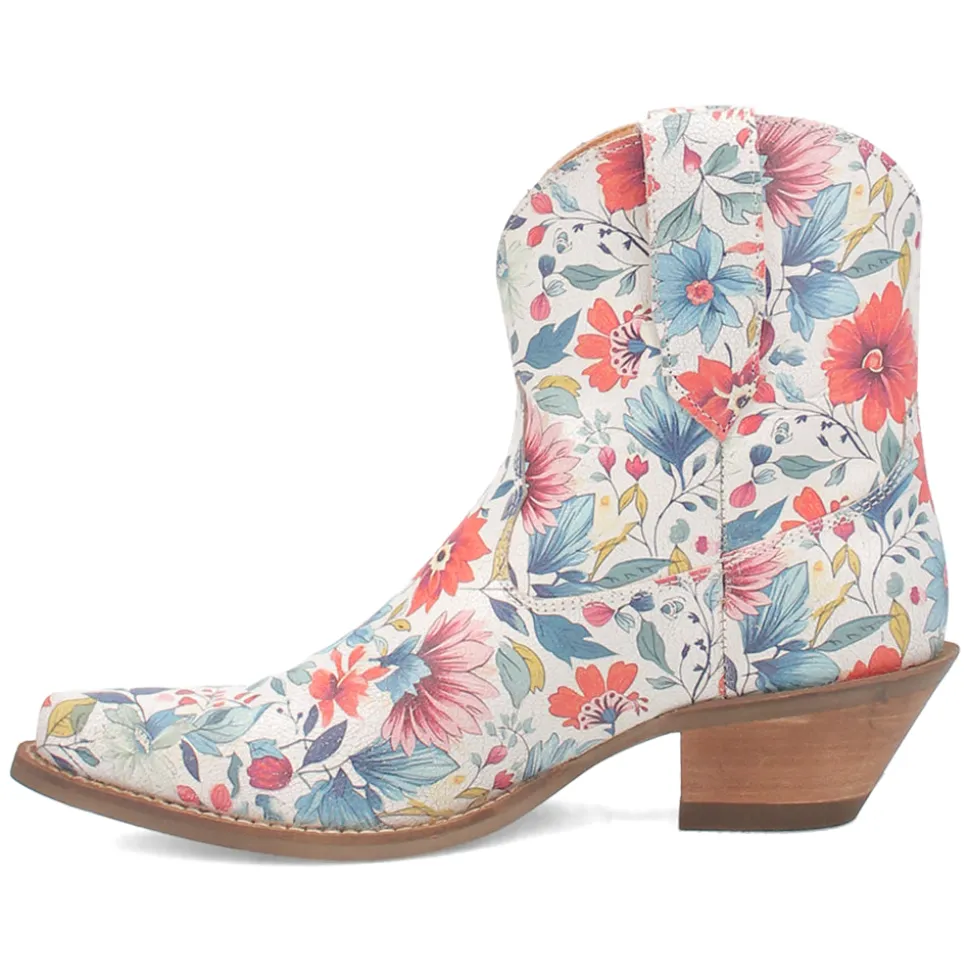 Pixie Rose Floral Leather Snip Toe Pull On Cowboy Booties
