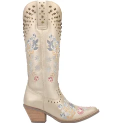 Poppy Floral Metallic Embroidered Studded Snip Toe Cowboy Boots