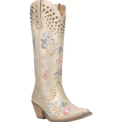 Poppy Floral Metallic Embroidered Studded Snip Toe Cowboy Boots