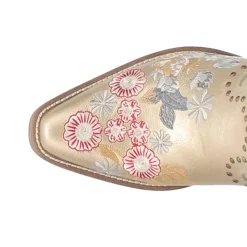 Poppy Floral Metallic Embroidered Studded Snip Toe Cowboy Boots