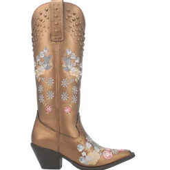 Poppy Floral Metallic Embroidered Studded Snip Toe Cowboy Boots