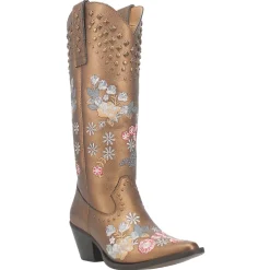 Poppy Floral Metallic Embroidered Studded Snip Toe Cowboy Boots