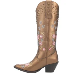 Poppy Floral Metallic Embroidered Studded Snip Toe Cowboy Boots