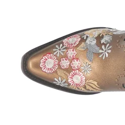Poppy Floral Metallic Embroidered Studded Snip Toe Cowboy Boots