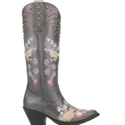Poppy Floral Metallic Embroidered Studded Snip Toe Cowboy Boots