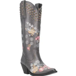 Poppy Floral Metallic Embroidered Studded Snip Toe Cowboy Boots