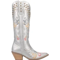 Poppy Floral Metallic Embroidered Studded Snip Toe Cowboy Boots