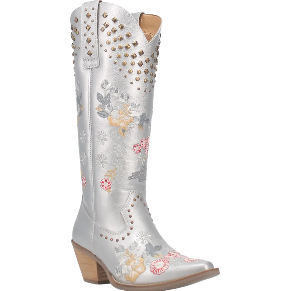 Poppy Floral Metallic Embroidered Studded Snip Toe Cowboy Boots